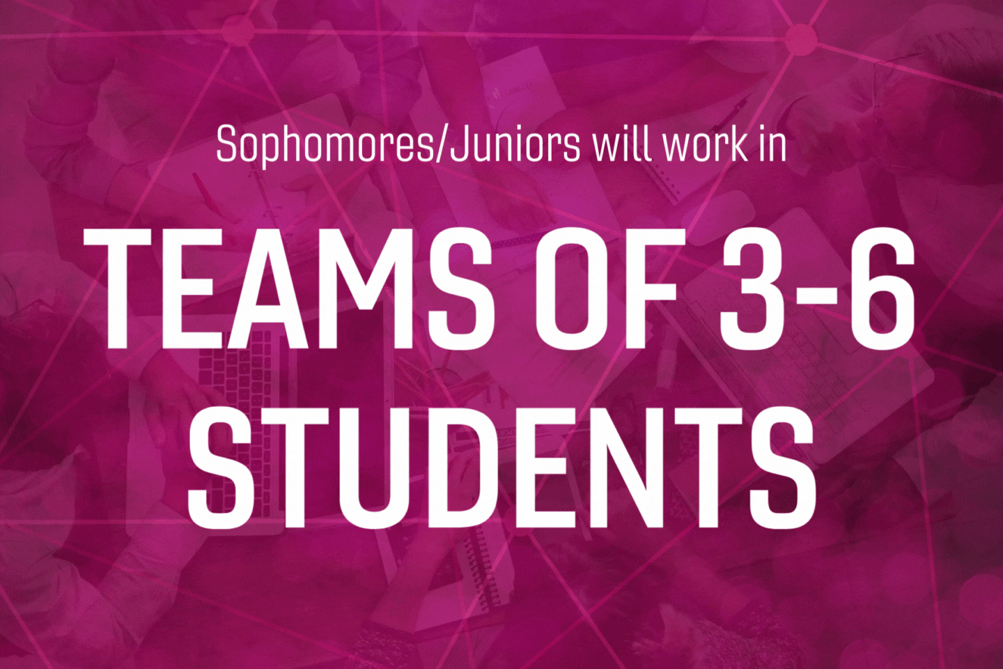Gif that reads Sophomores/Juniors will work in teams of 3-6 students 