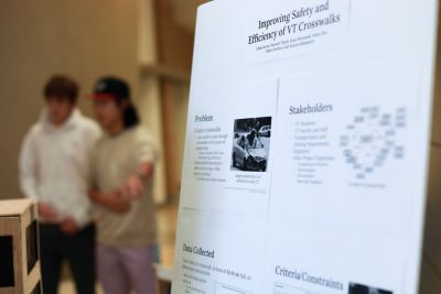A close-up shot of the "Improving Safety and Efficiency of VT Crosswalks" poster presentation.