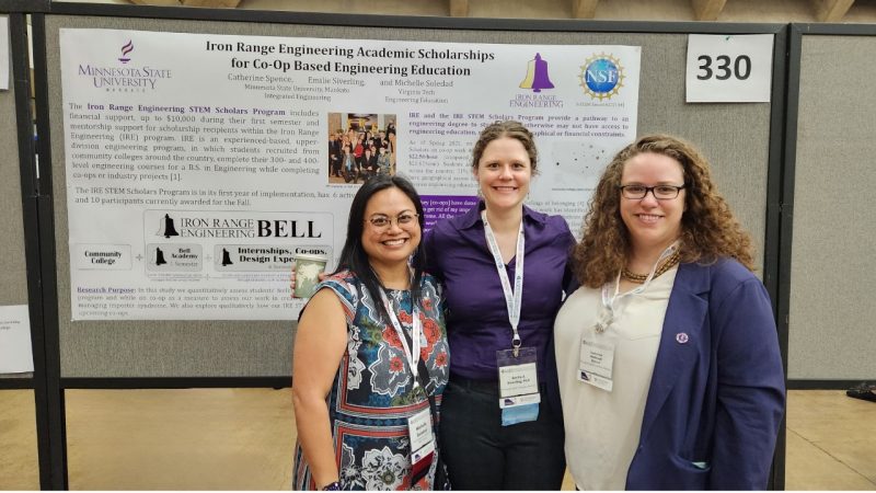 Michelle Soledad and her colleagues Catherine Spence and Emilie Siverling from Minnesota State University stand in front of their research.