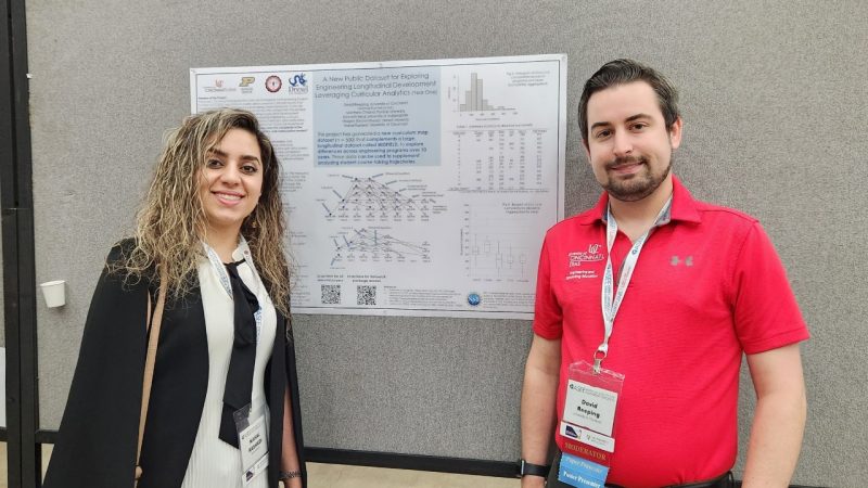 David Reeping and Nahal Rashedi stand in front of their research.